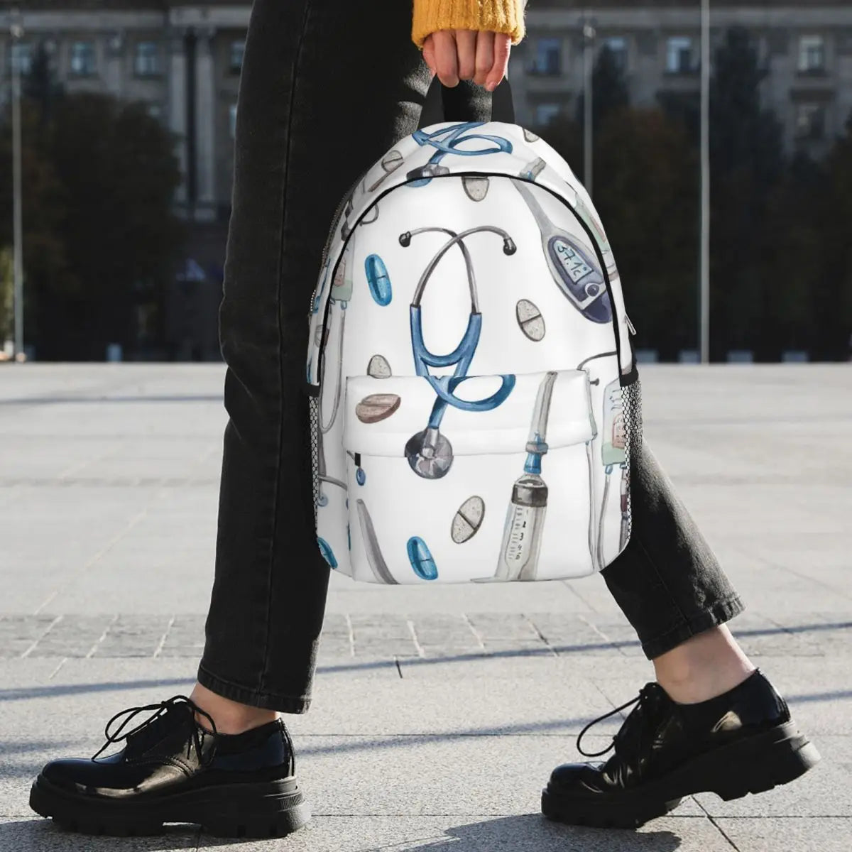 Watercolor Hospital Medical Pattern Backpacks Boys Girls Bookbag Fashion Students School Bags Laptop Rucksack Shoulder Bag