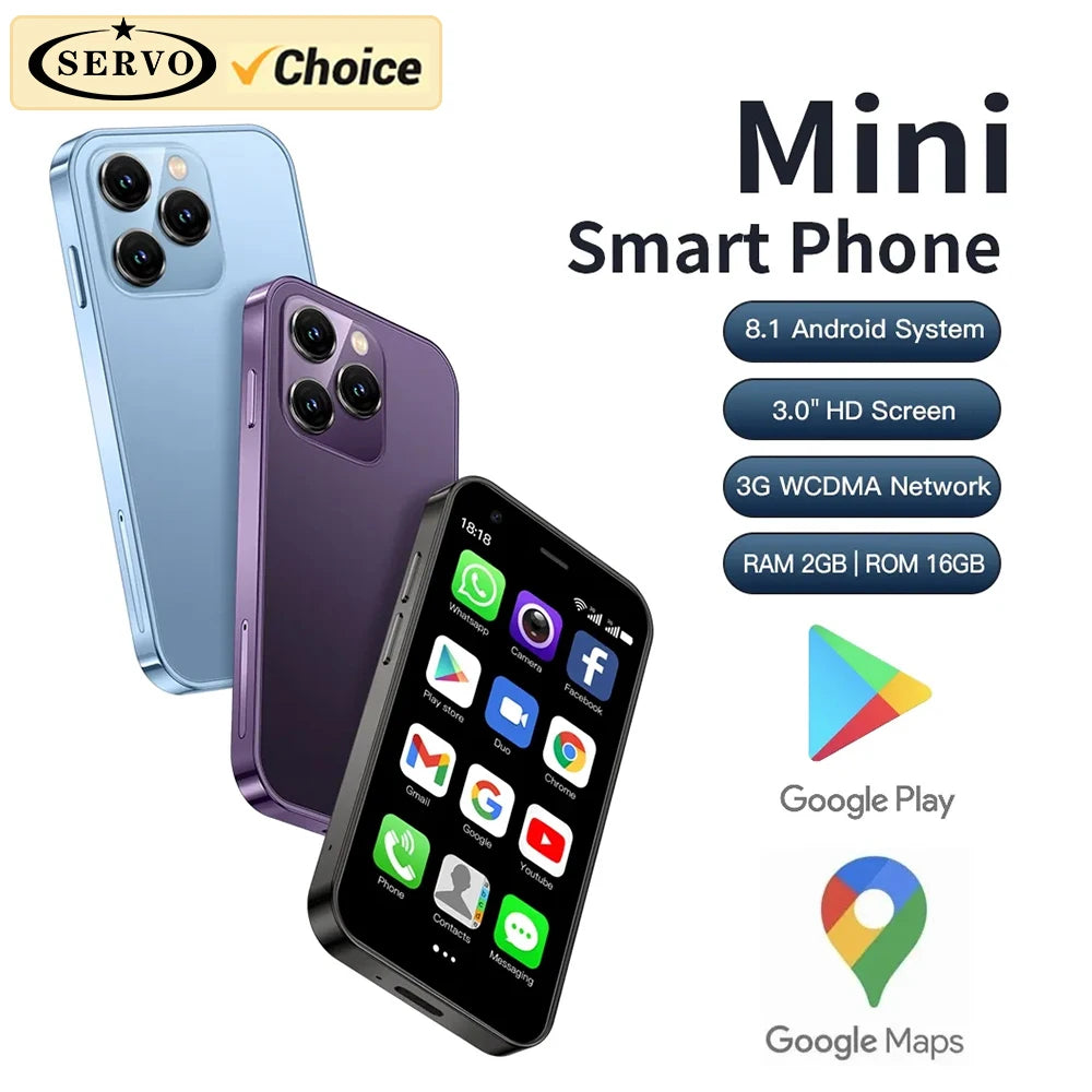 New SERVO 15SE 3.0" Small Smartphone Dual SIM 3G WCDMA Android 8.1OS 2GB+16GB GPS WIFI Portable Mini Mobile Phone Low Price