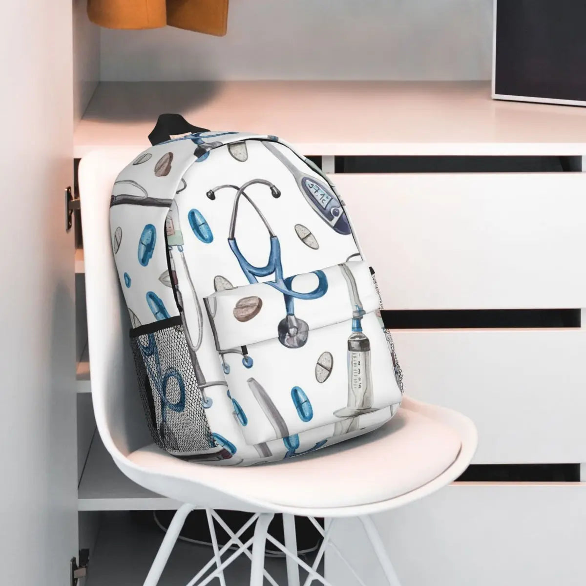 Watercolor Hospital Medical Pattern Backpacks Boys Girls Bookbag Fashion Students School Bags Laptop Rucksack Shoulder Bag